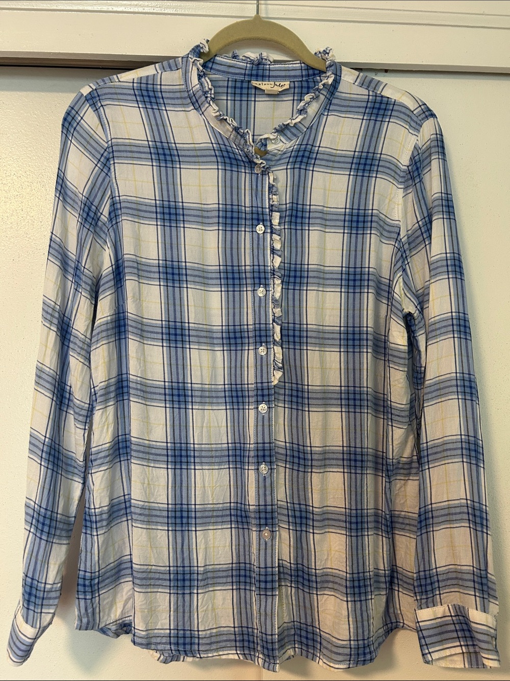 Maison Jules Blue and White Plaid Button-Down Shirt